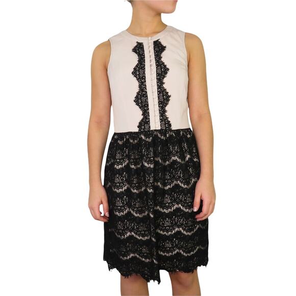 Kensie Dresses & Skirts - Kensie Cream Pink & Black Lace Sleeveless High Neck Twee Mini Dress Medium